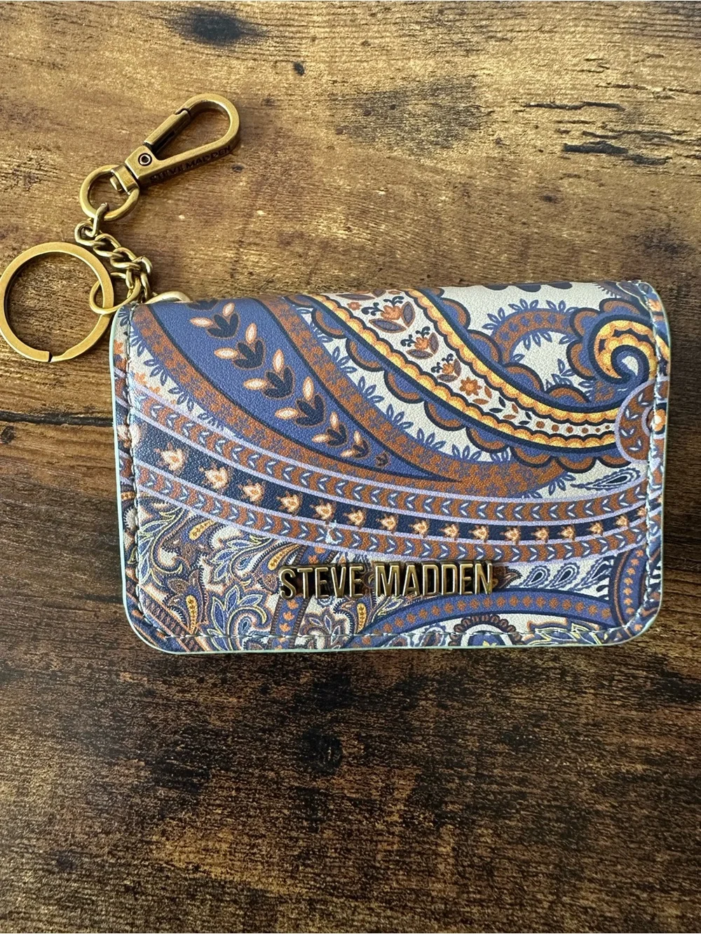 Steve Madden Paisley Cardholder Wallet Keychain Bag Charm Purple Orange NWOT